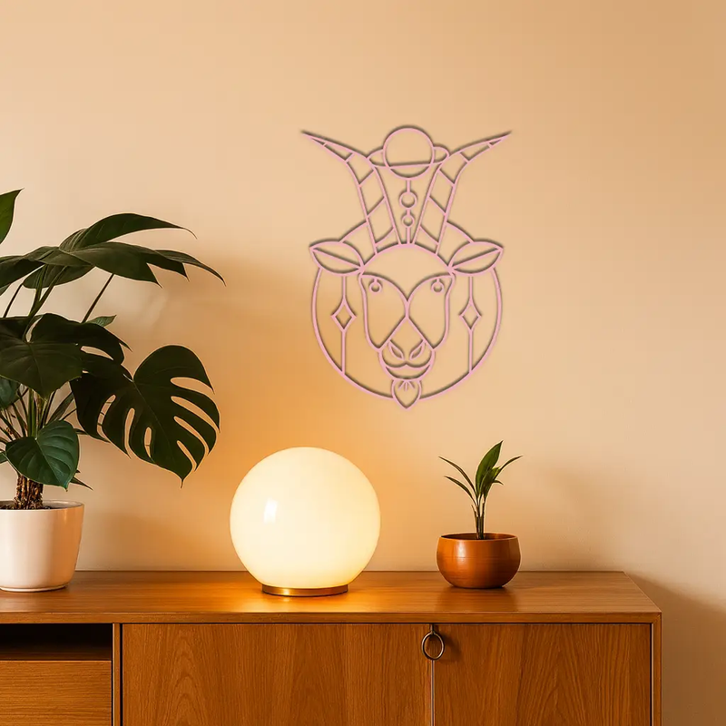 Capricorn Zodiac Metal Wall Art – Geometric Pink Astrology Decor - KAFGP154 by Enova Art