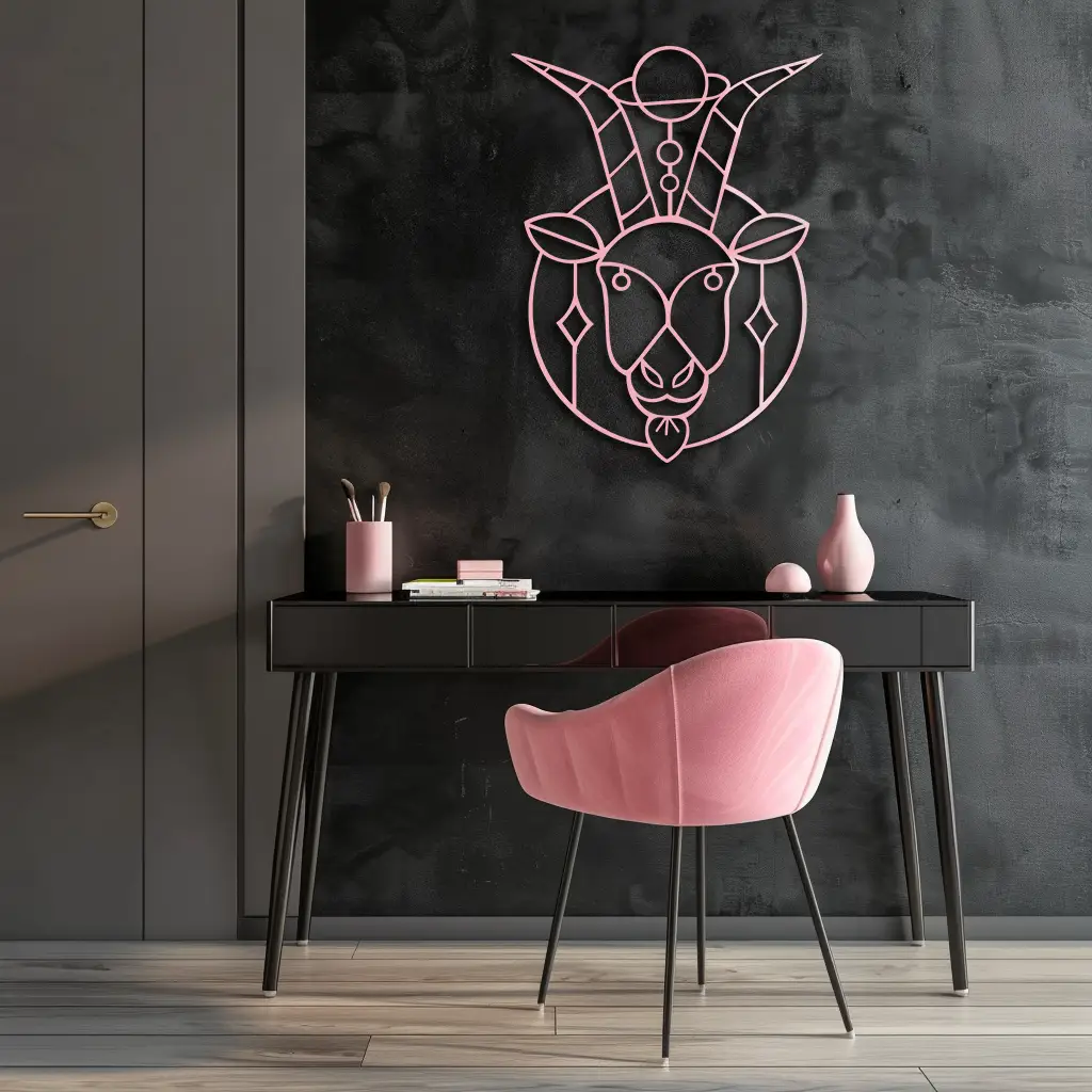 Capricorn Zodiac Metal Wall Art – Geometric Pink Astrology Decor - KAFGP154 by Enova Art