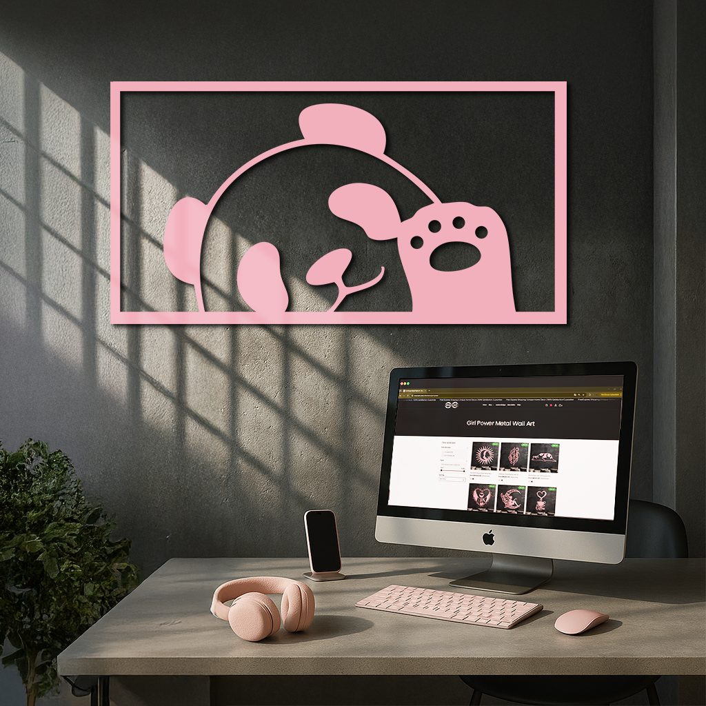 Pink Panda Silhouette Metal Wall Art – Cute Animal Design - KAFGP155 by Enova Art