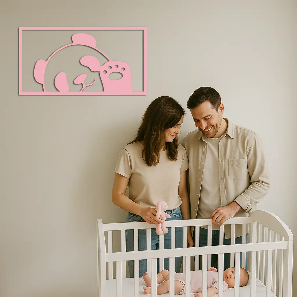 Pink Panda Silhouette Metal Wall Art – Cute Animal Design - KAFGP155 by Enova Art