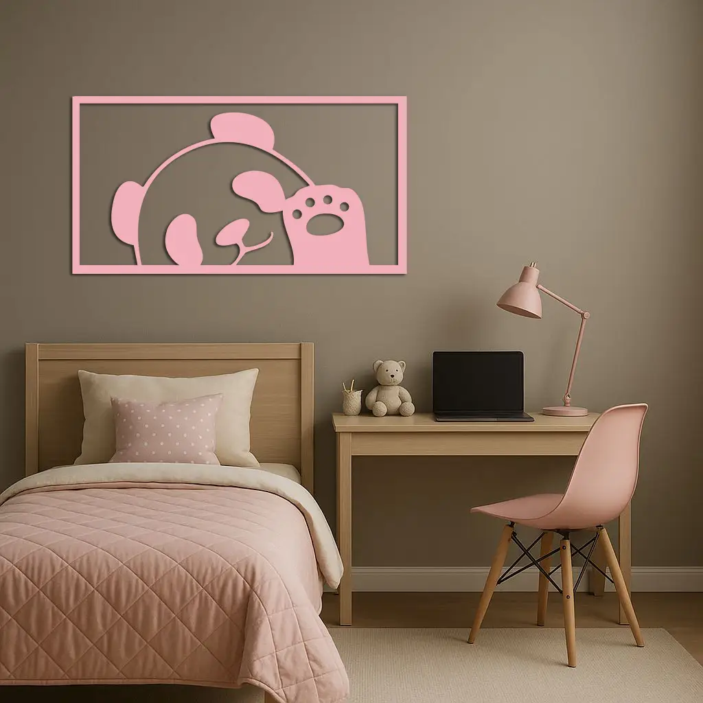 Pink Panda Silhouette Metal Wall Art – Cute Animal Design - KAFGP155 by Enova Art