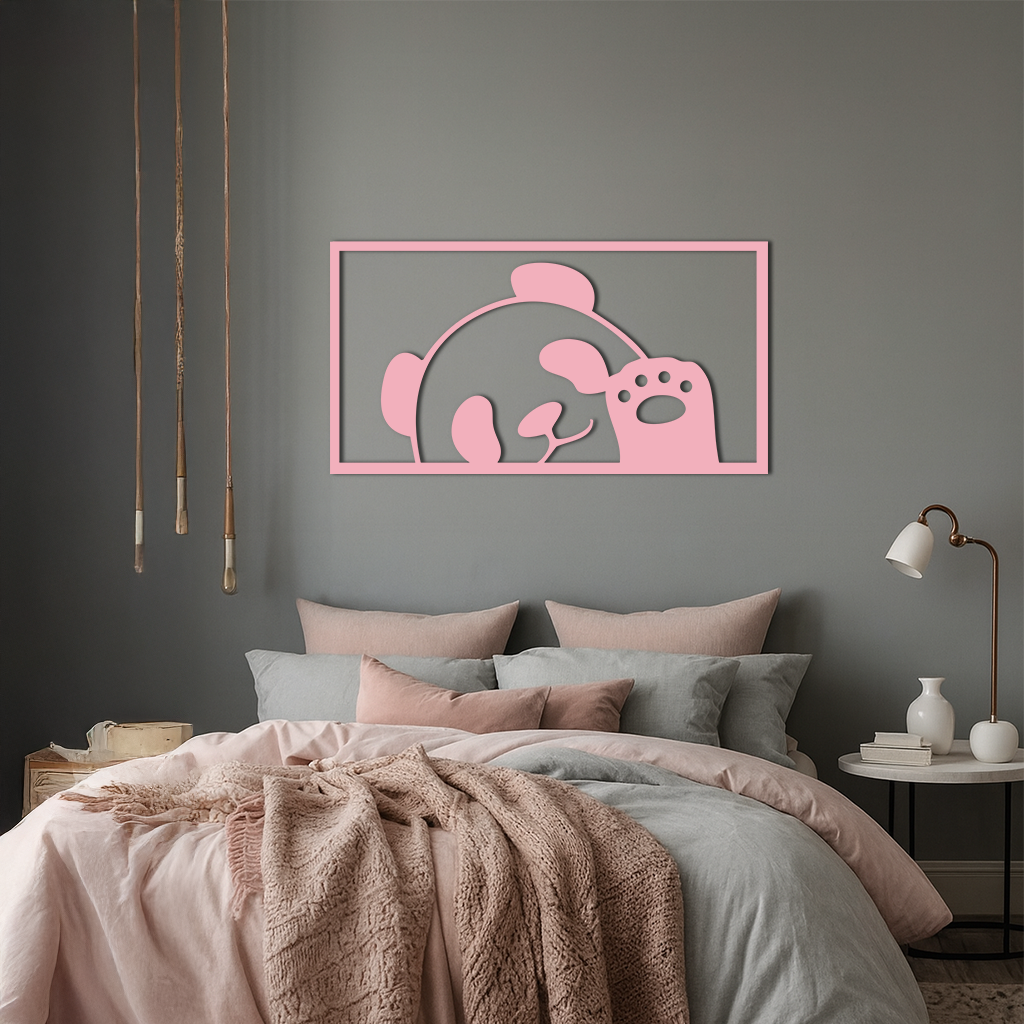 Pink Panda Silhouette Metal Wall Art – Cute Animal Design - KAFGP155 by Enova Art