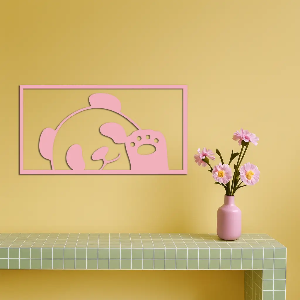 Pink Panda Silhouette Metal Wall Art – Cute Animal Design - KAFGP155 by Enova Art