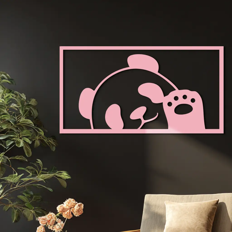 Pink Panda Silhouette Metal Wall Art – Cute Animal Design - KAFGP155 by Enova Art