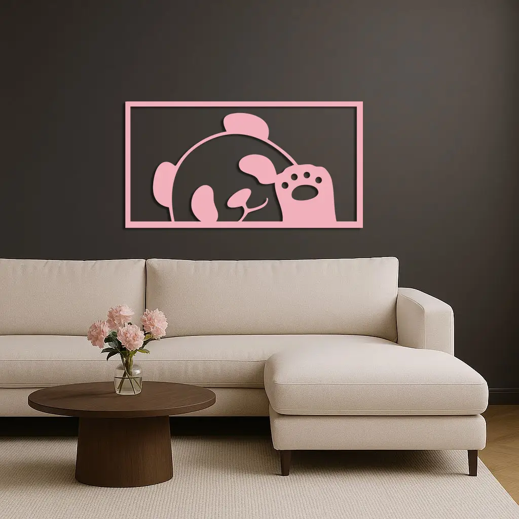 Pink Panda Silhouette Metal Wall Art – Cute Animal Design - KAFGP155 by Enova Art