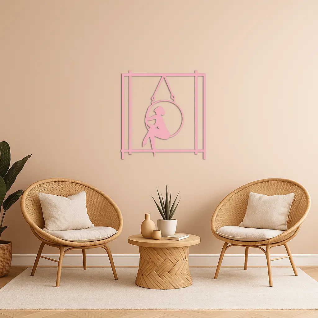 Woman on Hanging Ring Silhouette Modern Home Décor - Pink Metal Wall Art - KAFGP158 by Enova Art