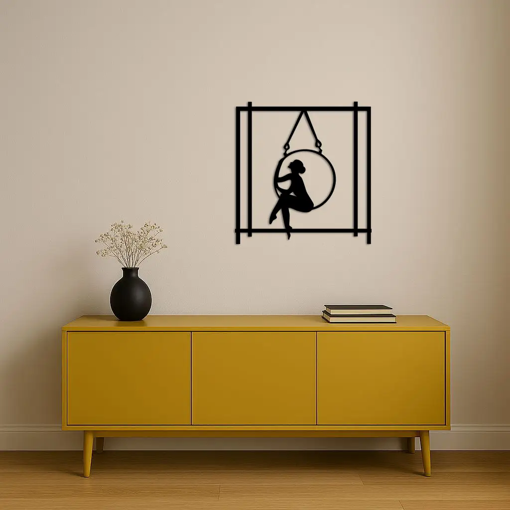 Woman on Hanging Ring Silhouette Modern Home Décor - Pink Metal Wall Art - KAFGP158 by Enova Art