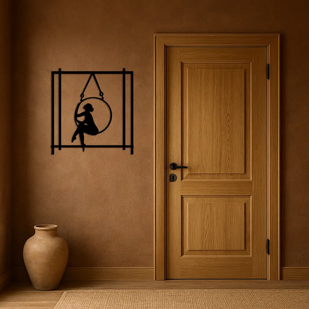 Woman on Hanging Ring Silhouette Modern Home Décor - Pink Metal Wall Art - KAFGP158 by Enova Art