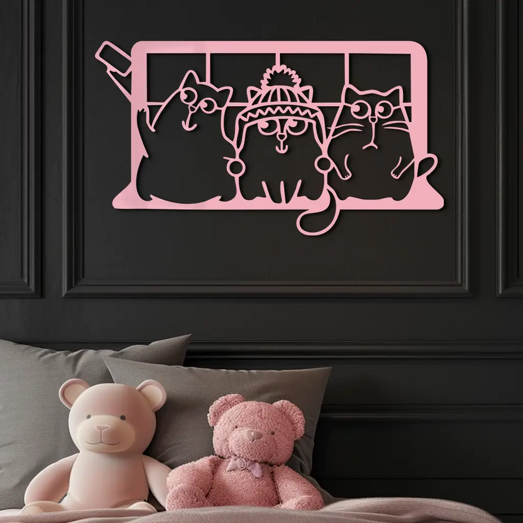 Funny Cats Taking Selfie Silhouette - Pink Metal Wall Art - KAFGP159 by Enova Art