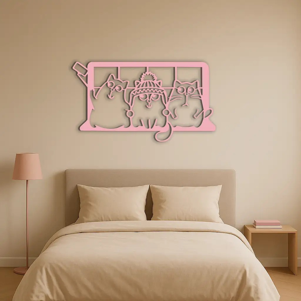 Funny Cats Taking Selfie Silhouette - Pink Metal Wall Art - KAFGP159 by Enova Art