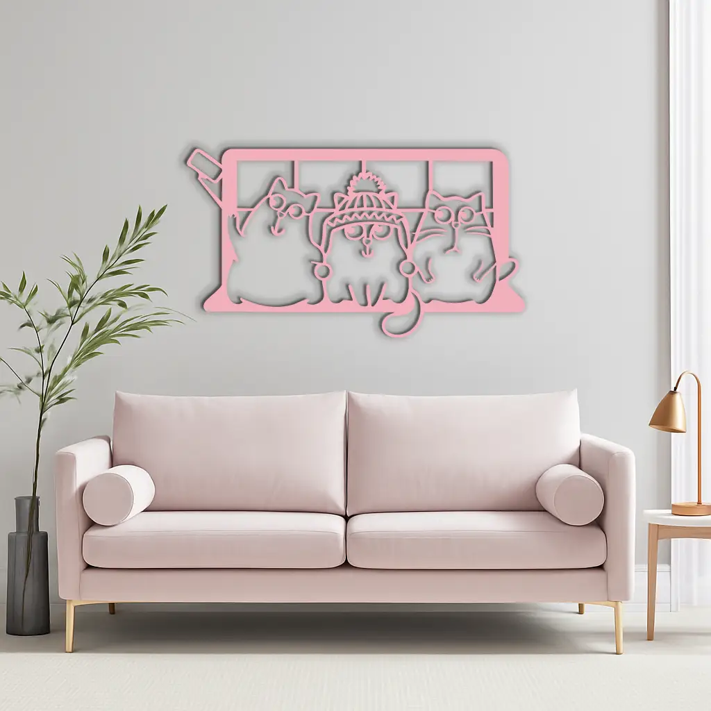 Funny Cats Taking Selfie Silhouette - Pink Metal Wall Art - KAFGP159 by Enova Art