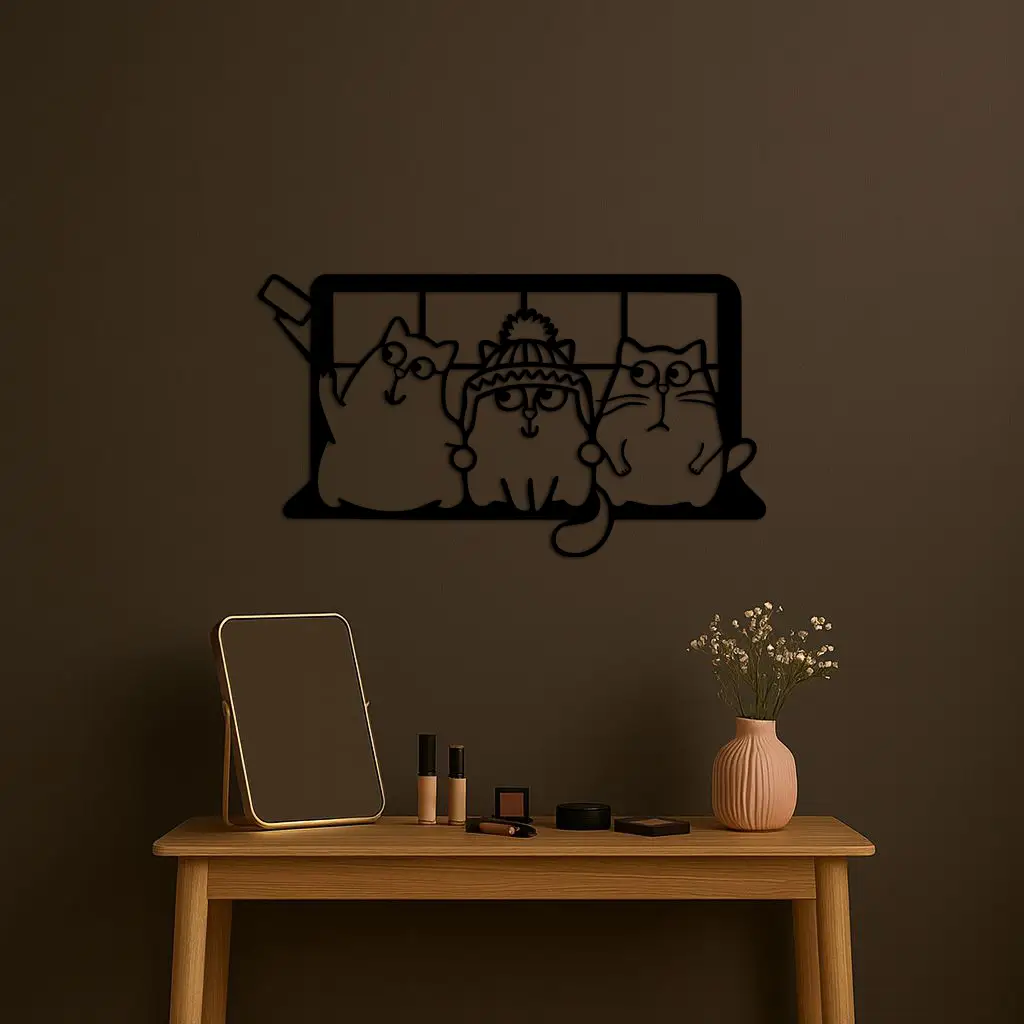 Funny Cats Taking Selfie Silhouette - Pink Metal Wall Art - KAFGP159 by Enova Art