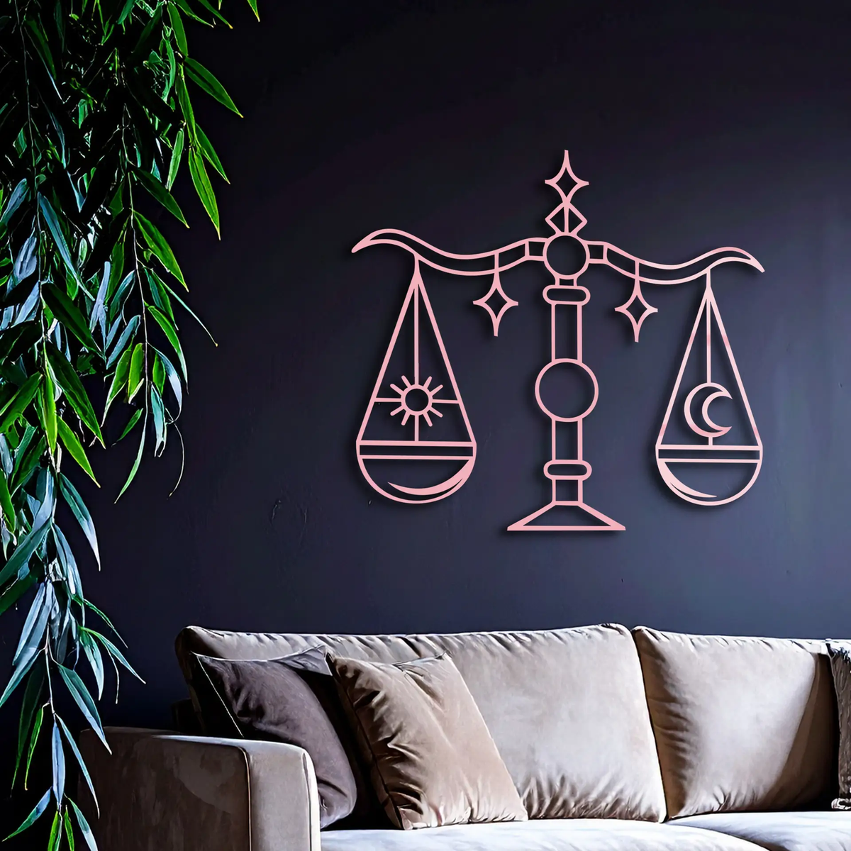 Libra Zodiac Sign Silhouette – Pink Metal Wall Art Balance Scale Design - KAFGP161 by Enova Art