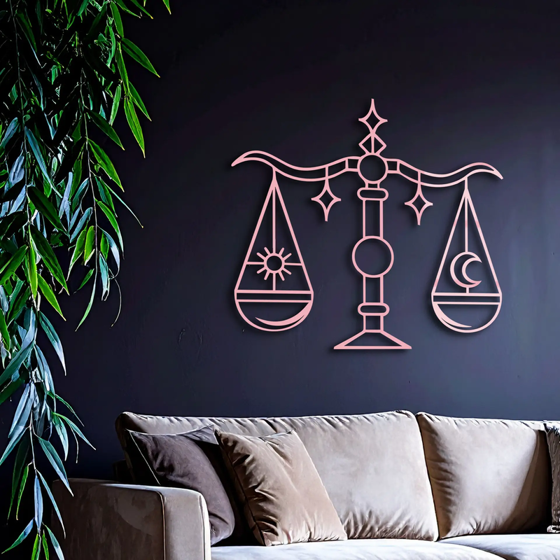 Libra Zodiac Sign Silhouette – Pink Metal Wall Art Balance Scale Design - KAFGP161 by Enova Art