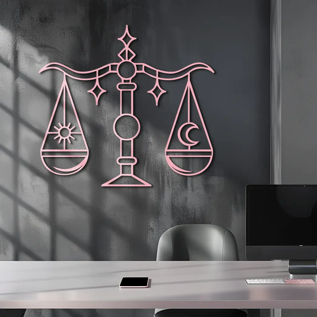 Libra Zodiac Sign Silhouette – Pink Metal Wall Art Balance Scale Design - KAFGP161 by Enova Art