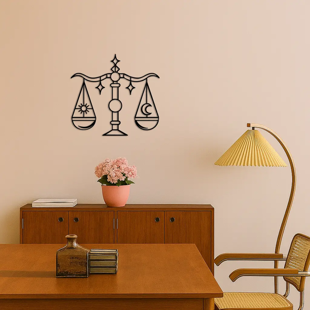 Libra Zodiac Sign Silhouette – Pink Metal Wall Art Balance Scale Design - KAFGP161 by Enova Art