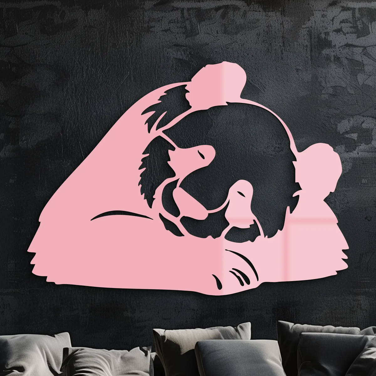 Pink Panda Silhouette Metal Wall Art – Modern Animal Design - KAFGP162 by Enova Art