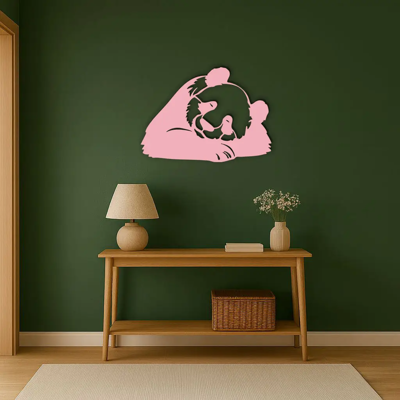 Pink Panda Silhouette Metal Wall Art – Modern Animal Design - KAFGP162 by Enova Art