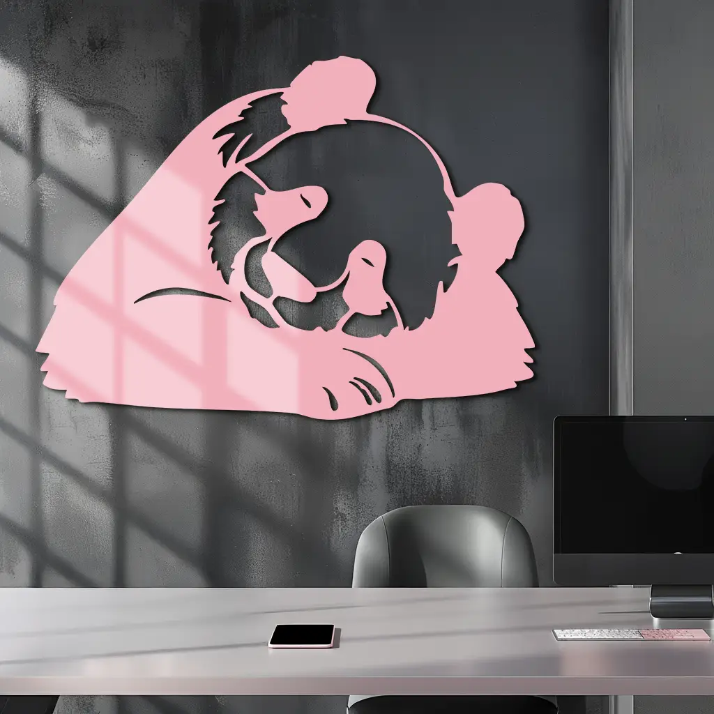 Pink Panda Silhouette Metal Wall Art – Modern Animal Design - KAFGP162 by Enova Art