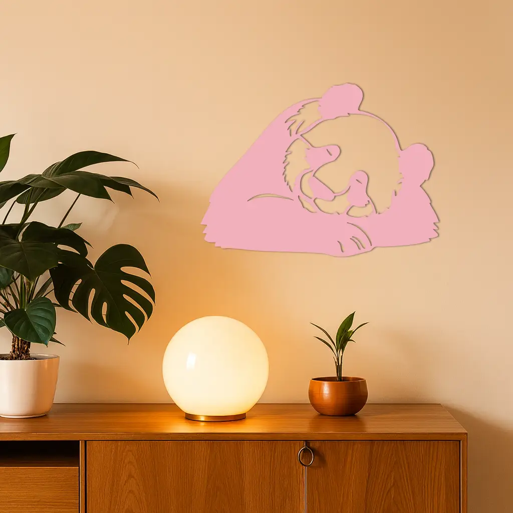 Pink Panda Silhouette Metal Wall Art – Modern Animal Design - KAFGP162 by Enova Art