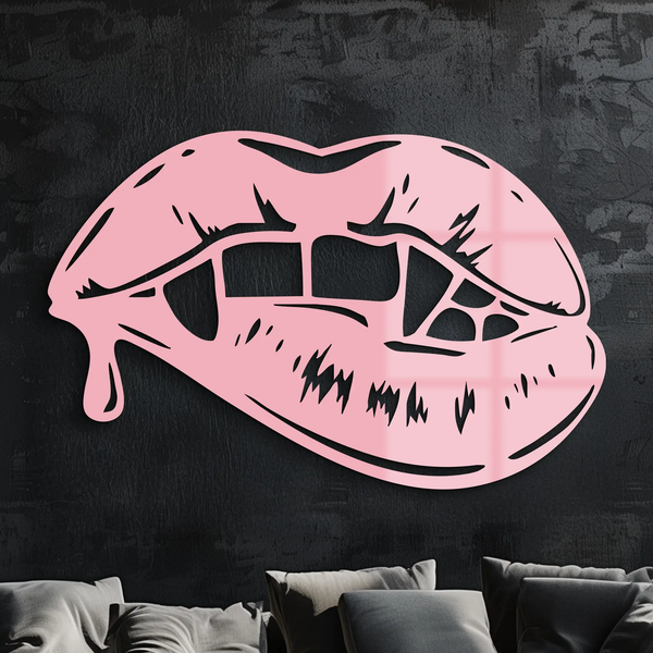 Vampire Lips Silhouette – Pink Metal Wall Art for Modern Home Décor - KAFGP163