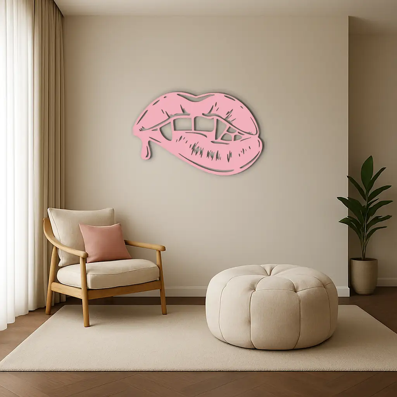 Vampire Lips Silhouette – Pink Metal Wall Art for Modern Home Décor - KAFGP163 by Enova Art