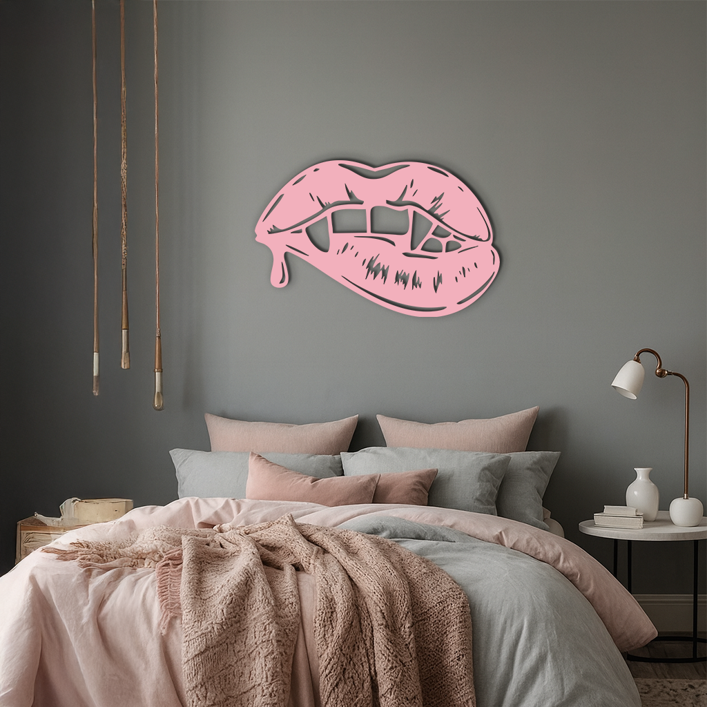 Vampire Lips Silhouette – Pink Metal Wall Art for Modern Home Décor - KAFGP163 by Enova Art