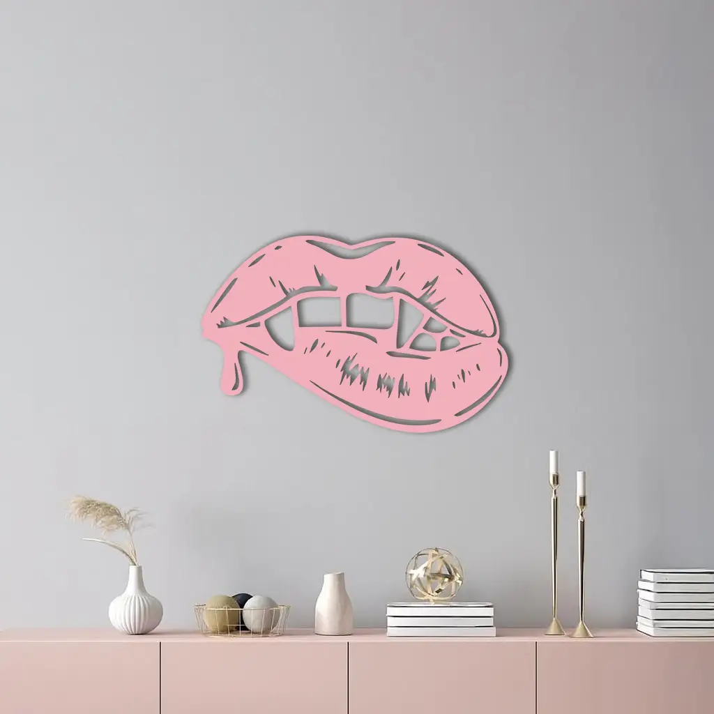Vampire Lips Silhouette – Pink Metal Wall Art for Modern Home Décor - KAFGP163 by Enova Art