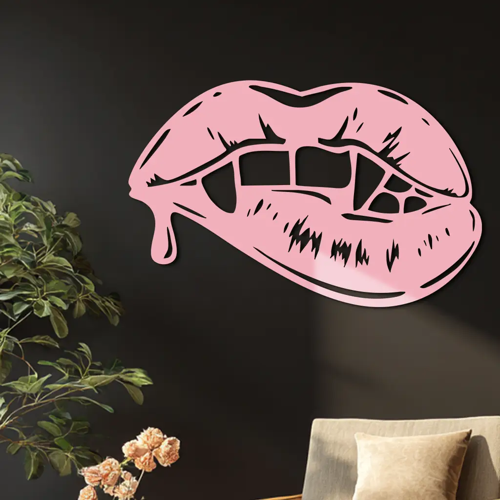 Vampire Lips Silhouette – Pink Metal Wall Art for Modern Home Décor - KAFGP163 by Enova Art