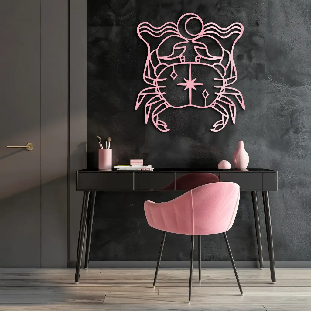 Cancer Zodiac Sign Silhouette – Pink Metal Wall Art - KAFGP164 by Enova Art