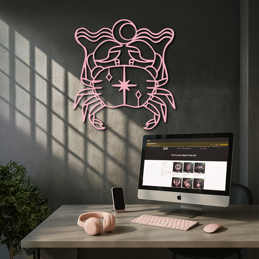 Cancer Zodiac Sign Silhouette – Pink Metal Wall Art - KAFGP164 by Enova Art