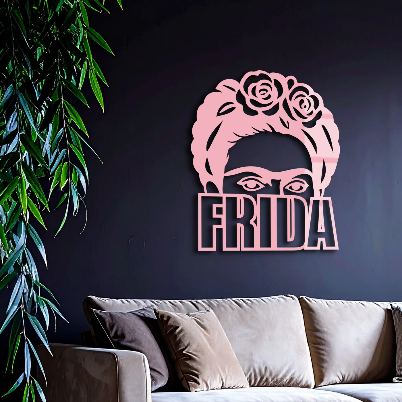 Frida Kahlo Portrait Silhouette – Pink Metal Wall Art - KAFGP165 by Enova Art