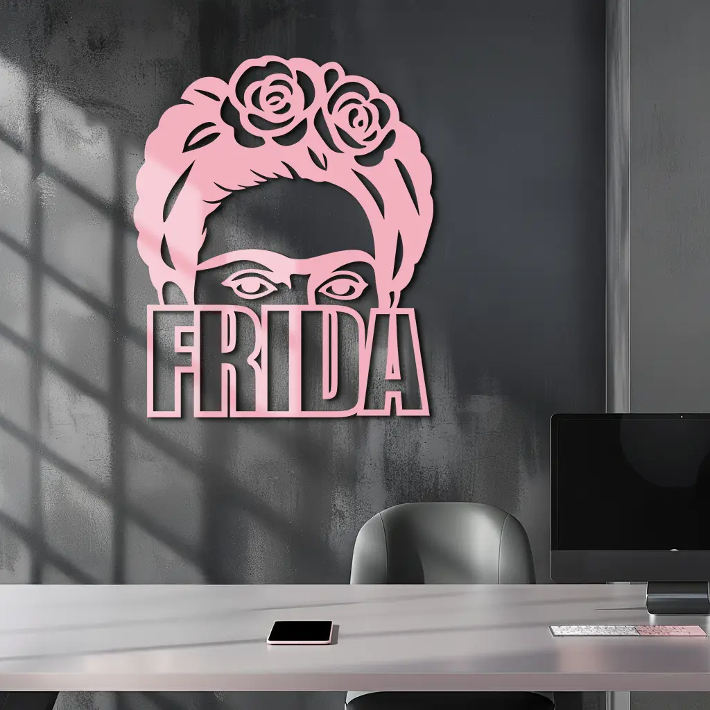 Frida Kahlo Portrait Silhouette – Pink Metal Wall Art - KAFGP165 by Enova Art