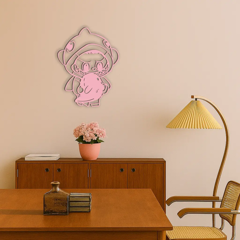 Labubu Character Silhouette – Pink Metal Wall Art - KAFGP166 by Enova Art