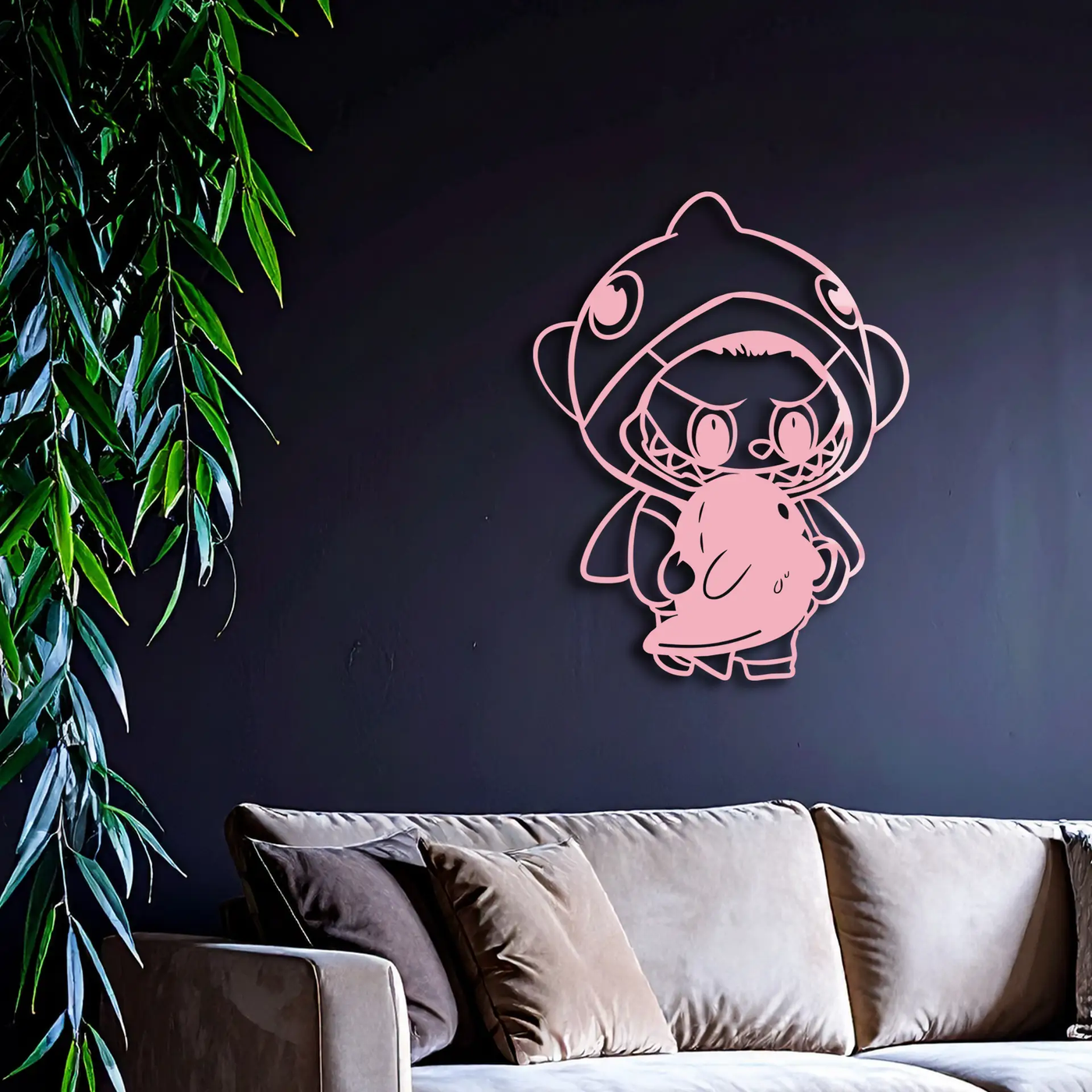 Labubu Character Silhouette – Pink Metal Wall Art - KAFGP166 by Enova Art
