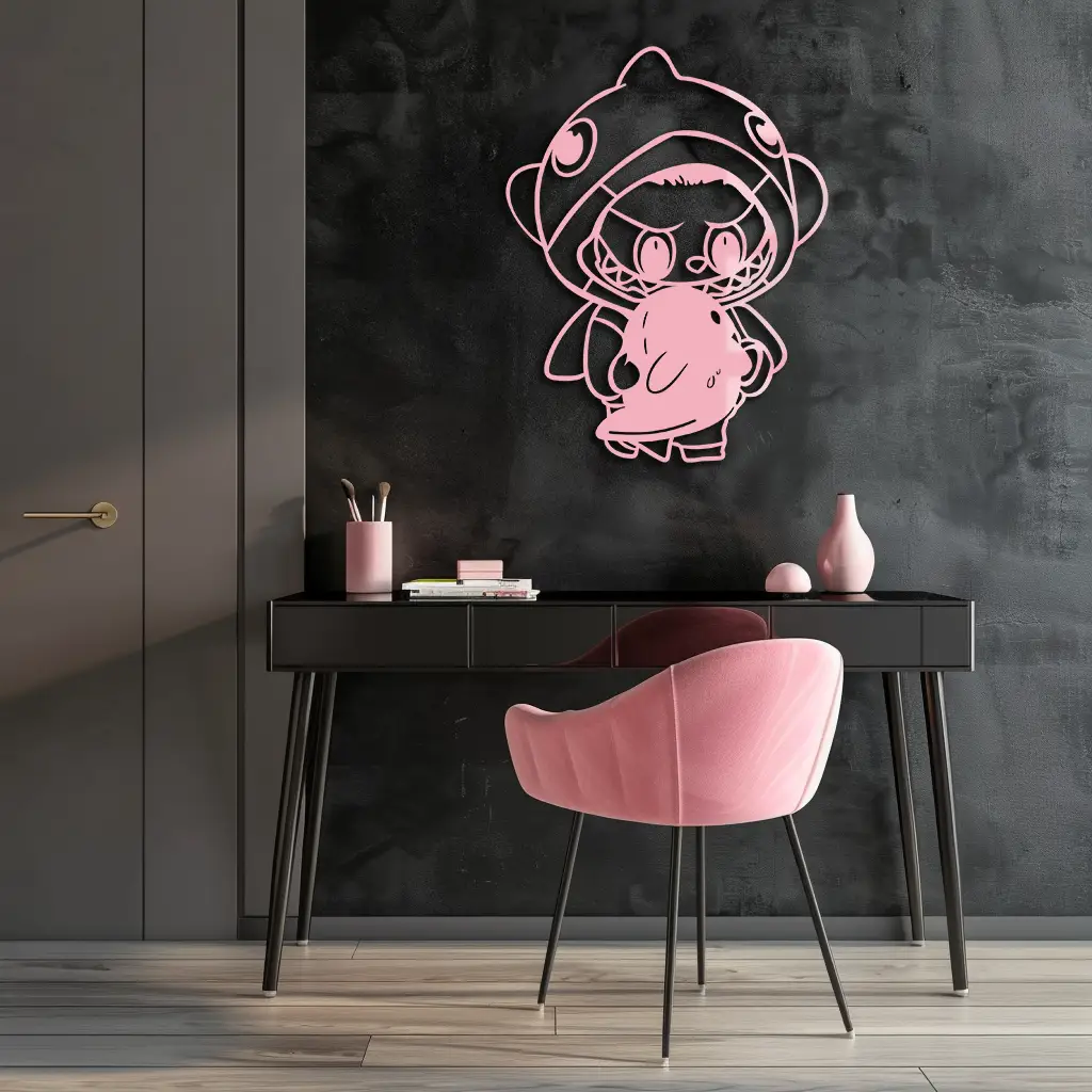 Labubu Character Silhouette – Pink Metal Wall Art - KAFGP166 by Enova Art