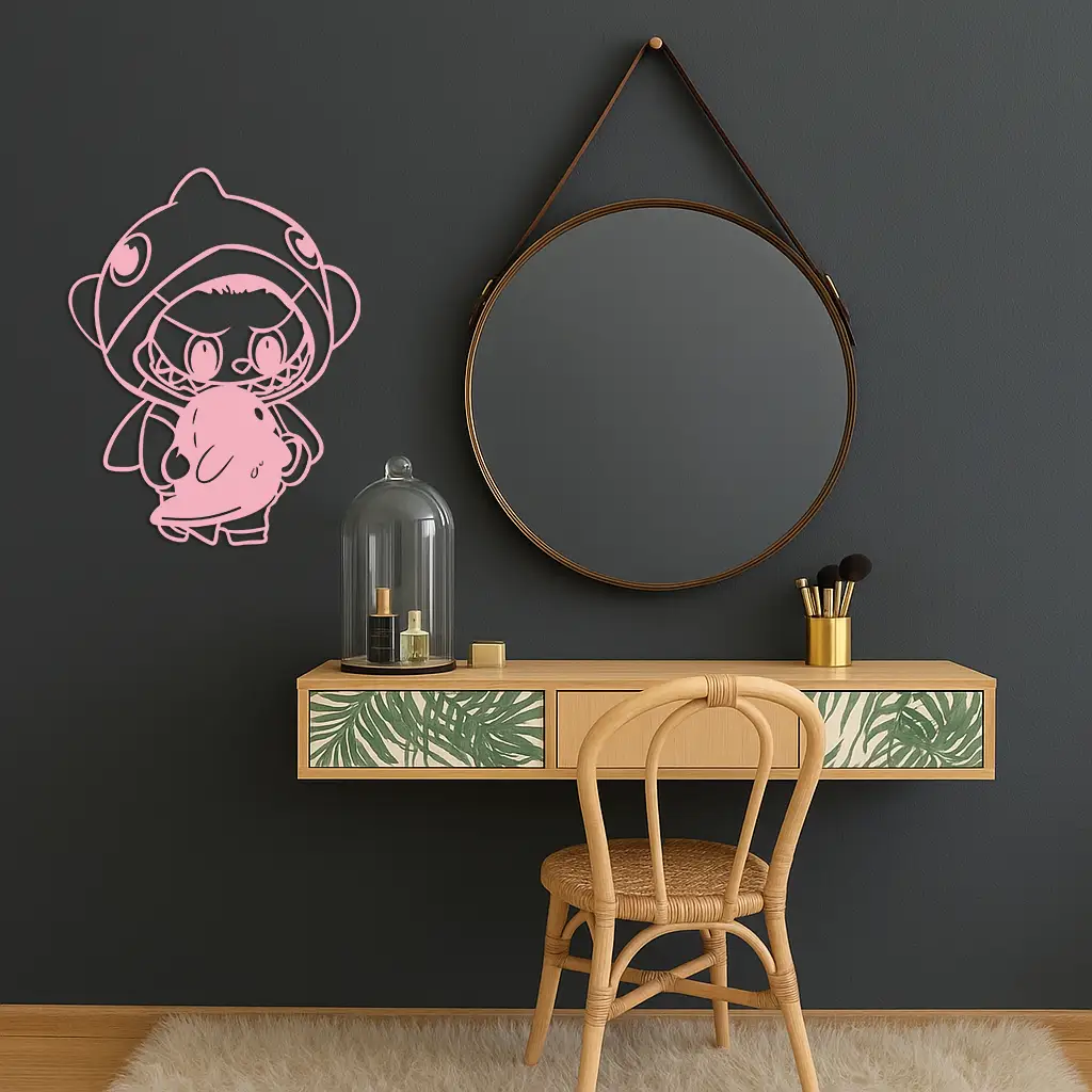 Labubu Character Silhouette – Pink Metal Wall Art - KAFGP166 by Enova Art