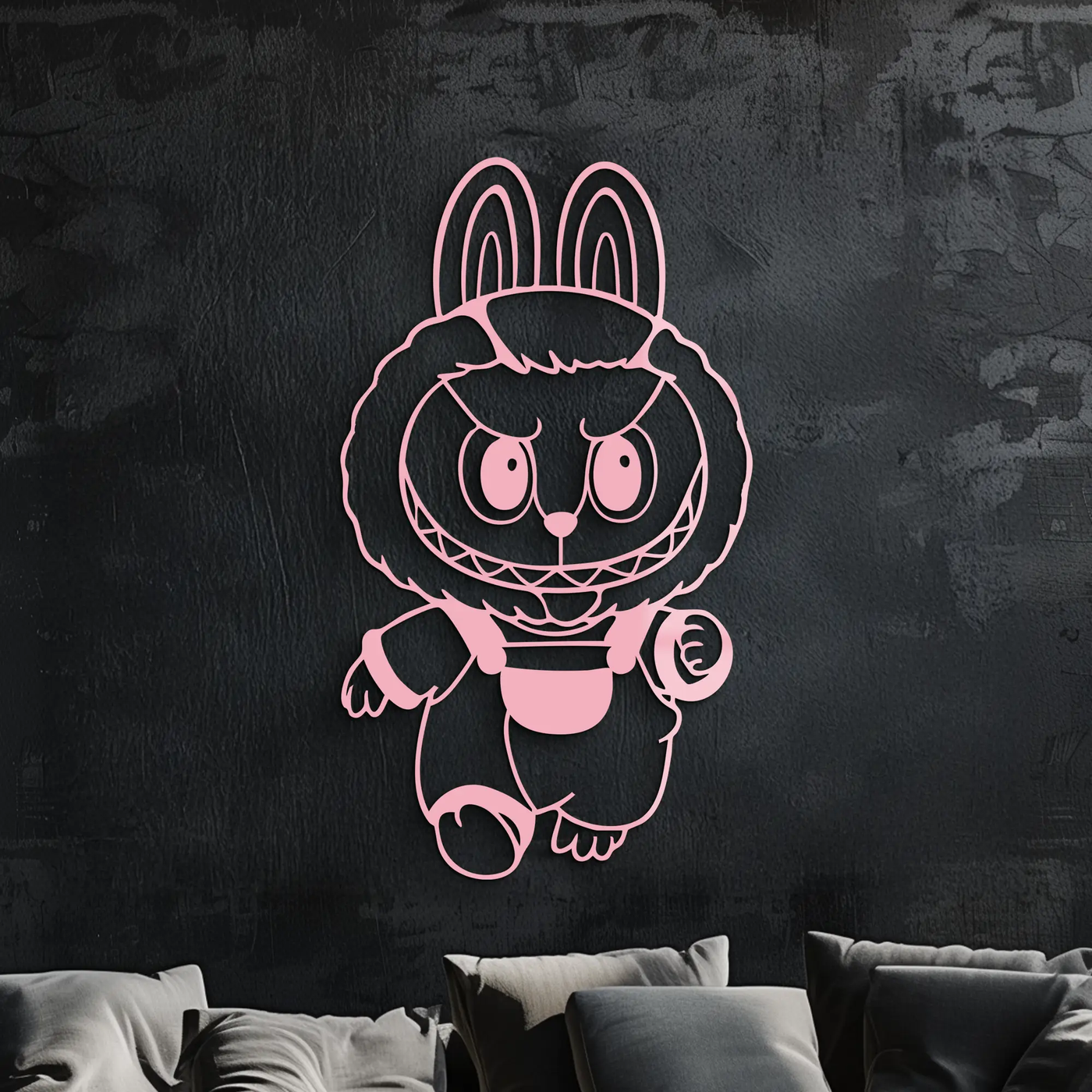 Labubu Bunny Costume Silhouette Modern Home Décor - Pink Metal Wall Art - KAFGP167 by Enova Art