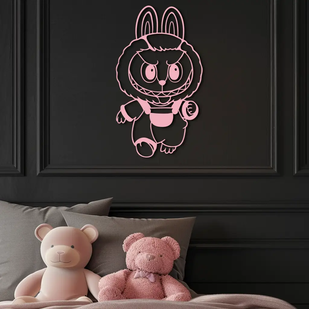 Labubu Bunny Costume Silhouette Modern Home Décor - Pink Metal Wall Art - KAFGP167 by Enova Art