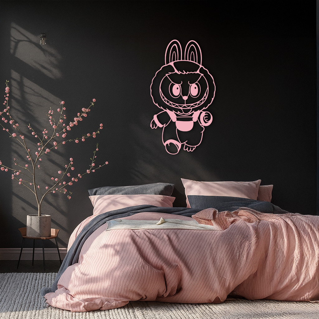 Labubu Bunny Costume Silhouette Modern Home Décor - Pink Metal Wall Art - KAFGP167 by Enova Art