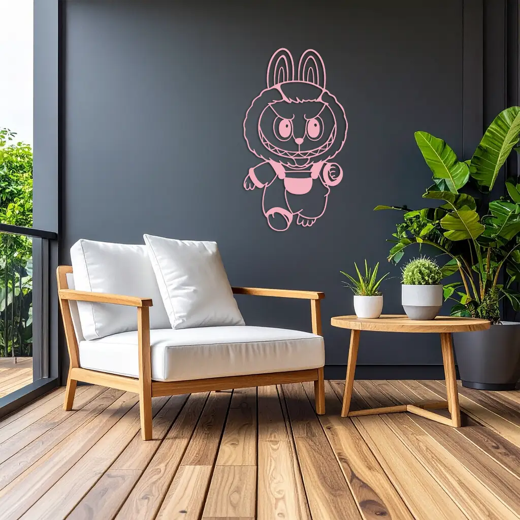 Labubu Bunny Costume Silhouette Modern Home Décor - Pink Metal Wall Art - KAFGP167 by Enova Art