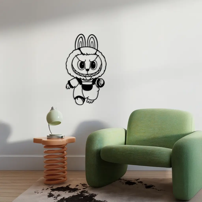 Labubu Bunny Costume Silhouette Modern Home Décor - Pink Metal Wall Art - KAFGP167 by Enova Art