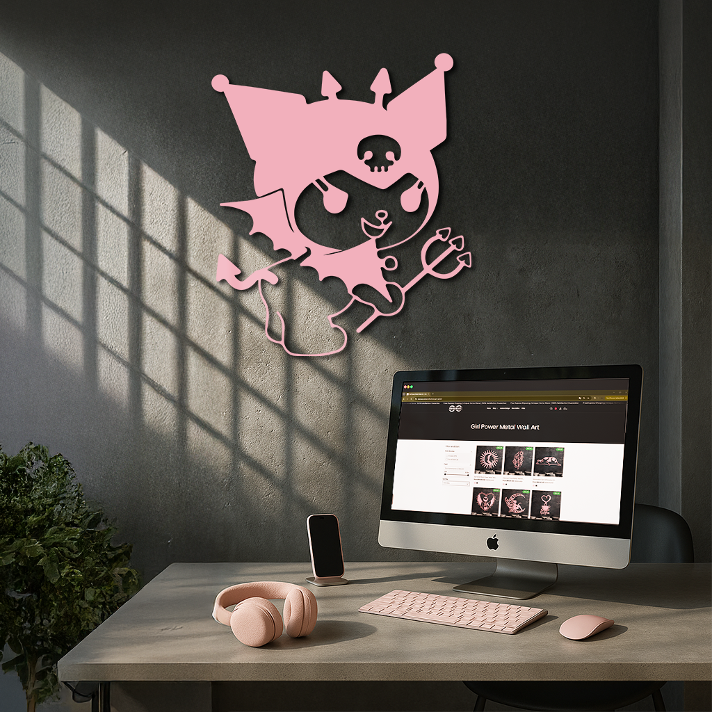 Kuromi Devil Girl Silhouette – Pink Metal Wall Art Home Decoration - KAFGP169 by Enova Art