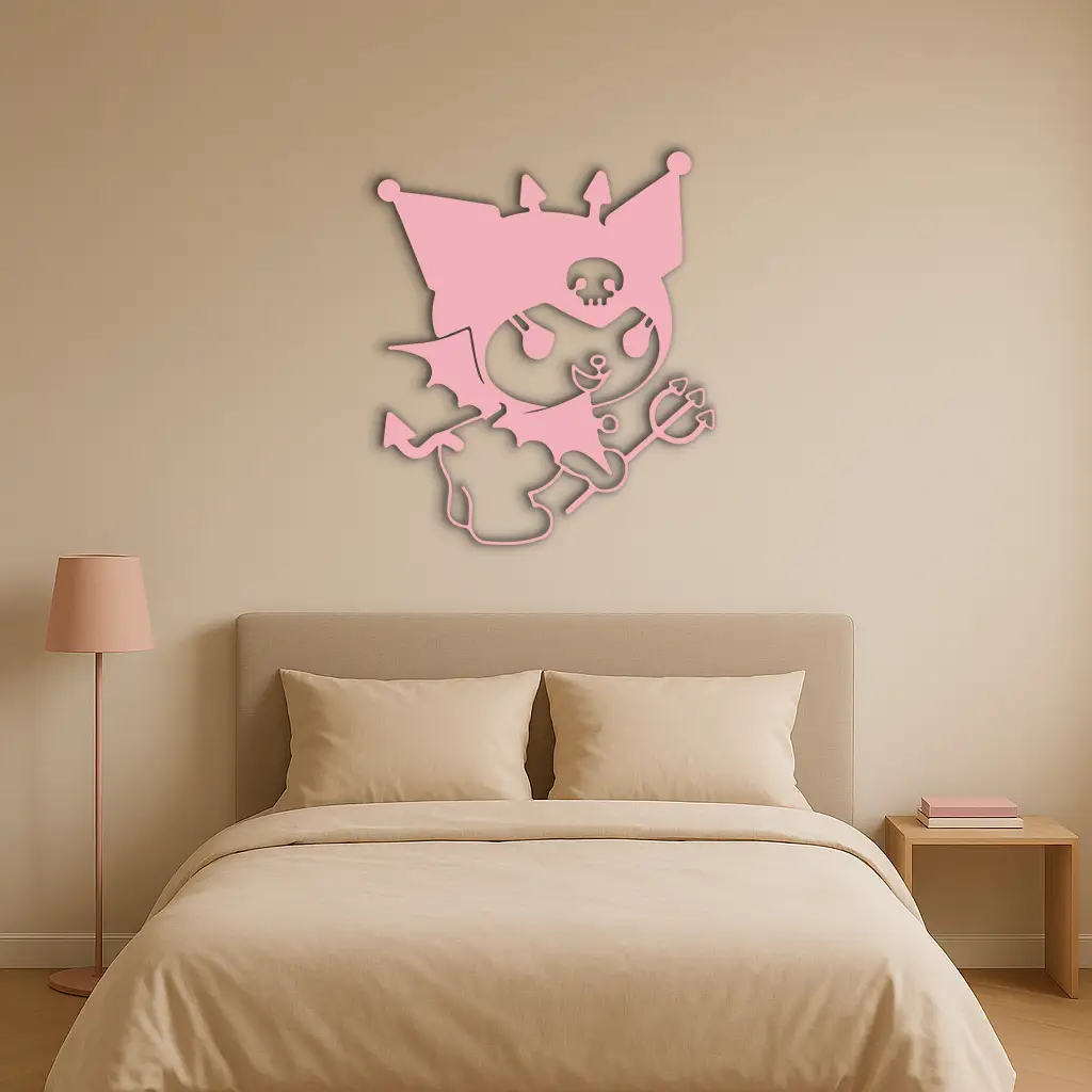 Kuromi Devil Girl Silhouette – Pink Metal Wall Art Home Decoration - KAFGP169 by Enova Art