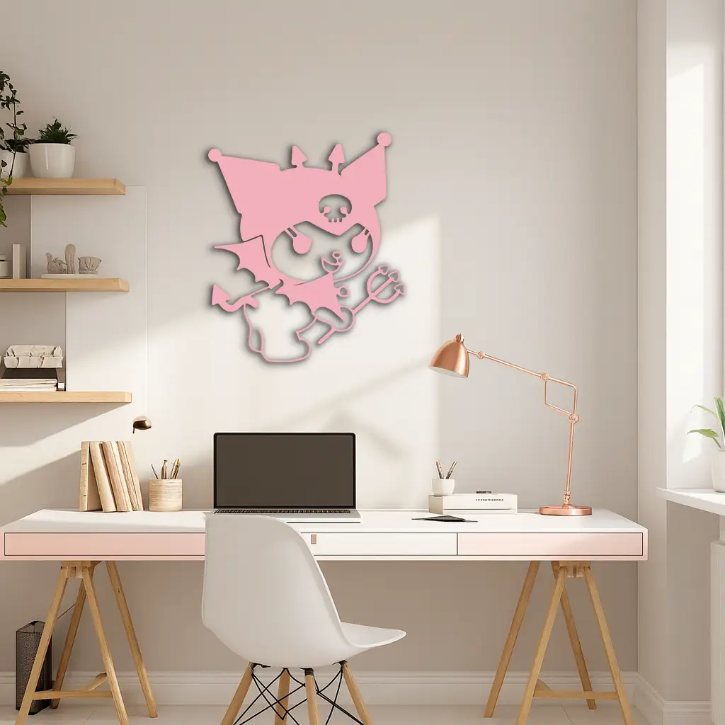 Kuromi Devil Girl Silhouette – Pink Metal Wall Art Home Decoration - KAFGP169 by Enova Art