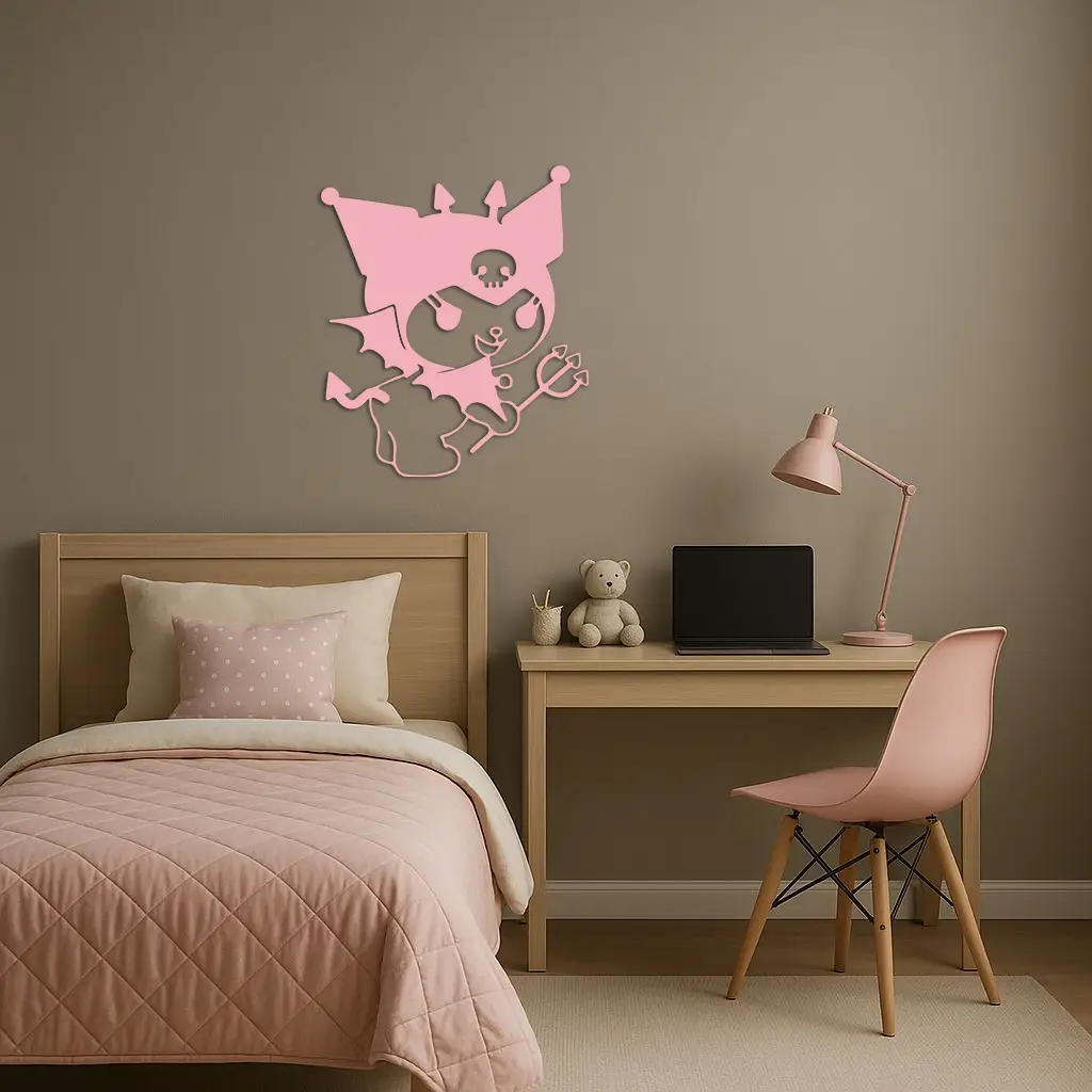 Kuromi Devil Girl Silhouette – Pink Metal Wall Art Home Decoration - KAFGP169 by Enova Art