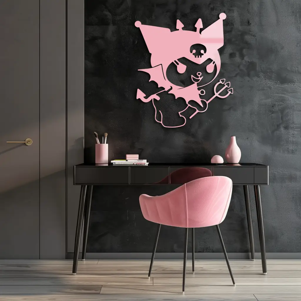 Kuromi Devil Girl Silhouette – Pink Metal Wall Art Home Decoration - KAFGP169 by Enova Art