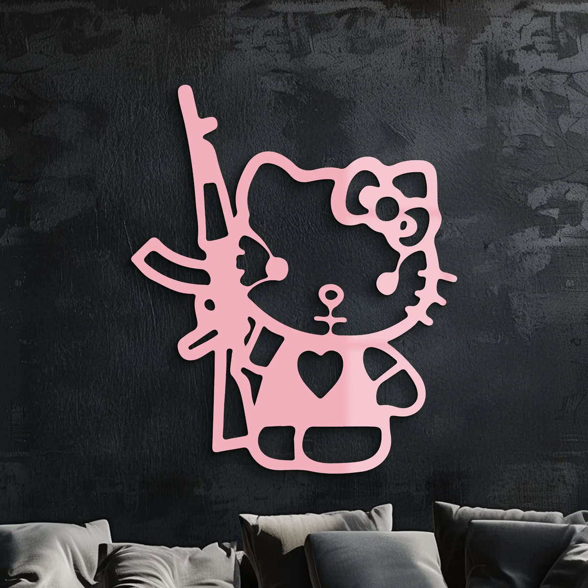 Hello Kitty Silhouette Modern Wall Art – Pink Metal Home Décor - KAFGP170 by Enova Art