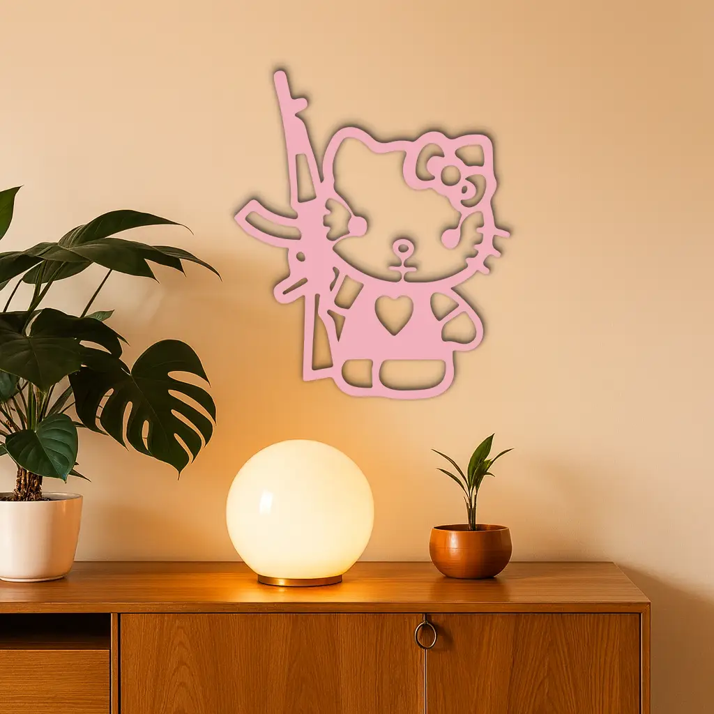 Hello Kitty Silhouette Modern Wall Art – Pink Metal Home Décor - KAFGP170 by Enova Art