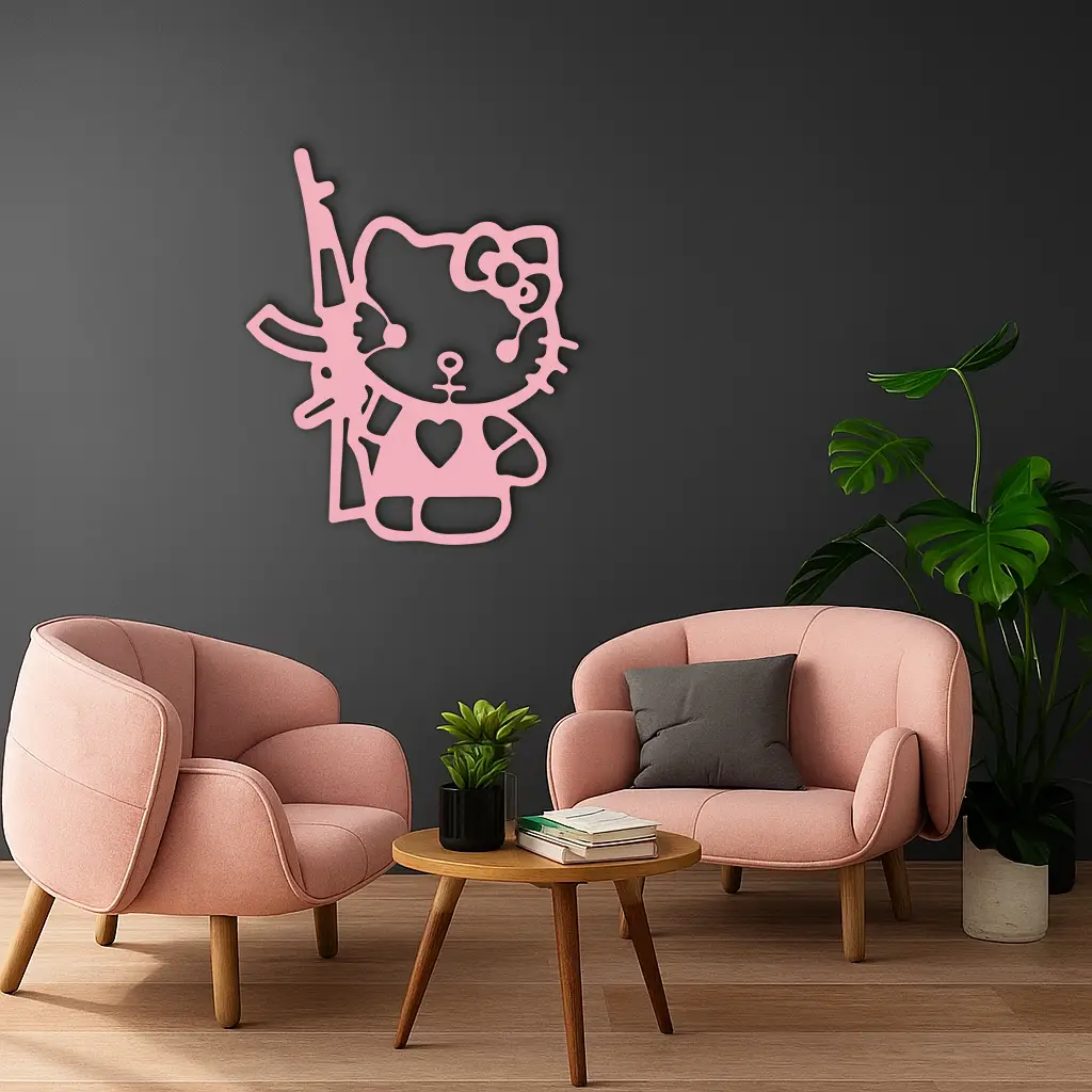 Hello Kitty Silhouette Modern Wall Art – Pink Metal Home Décor - KAFGP170 by Enova Art